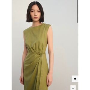 Mango Linen Wrap Dress – Olive Green – Women's US 4 – NWT